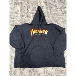 Thrasher Magazine Flame Logo Hoodie Black Mens Pullover Sweatshirt 2XL